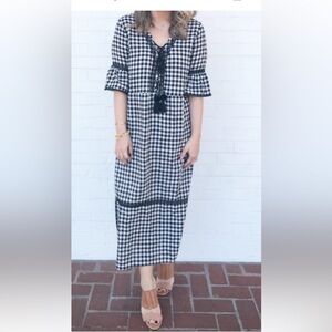POL Black and White Checkered Midi Dress